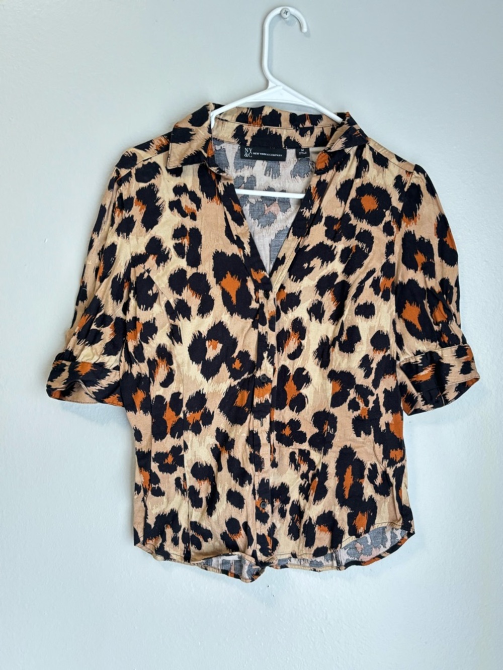 New York & Company Leopard Print Blouse - Beige, Black & Rust